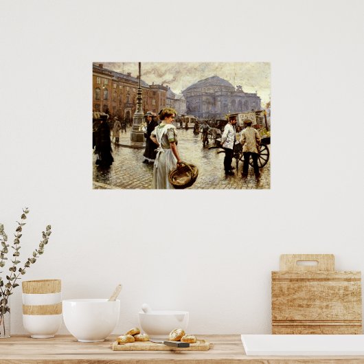 Een Uitzicht van Kongens Nytorv, Kopenhagen Poster (Keuken)