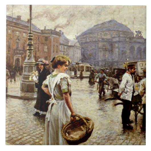 Een Uitzicht van Kongens Nytorv, Kopenhagen Tegeltje (Voorkant)