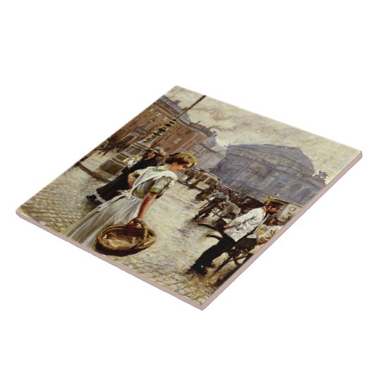 Een Uitzicht van Kongens Nytorv, Kopenhagen Tegeltje (Zijkant)