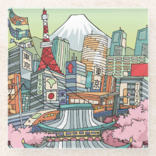 Een Uitzicht van Tokio Glazen Onderzetter