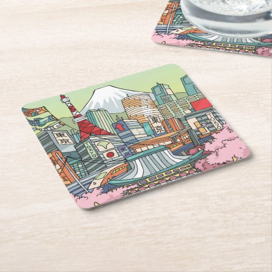 Een Uitzicht van Tokio Kartonnen Onderzetters (Schuin)
