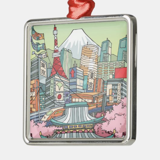 Een Uitzicht van Tokio Metalen Ornament (Links)