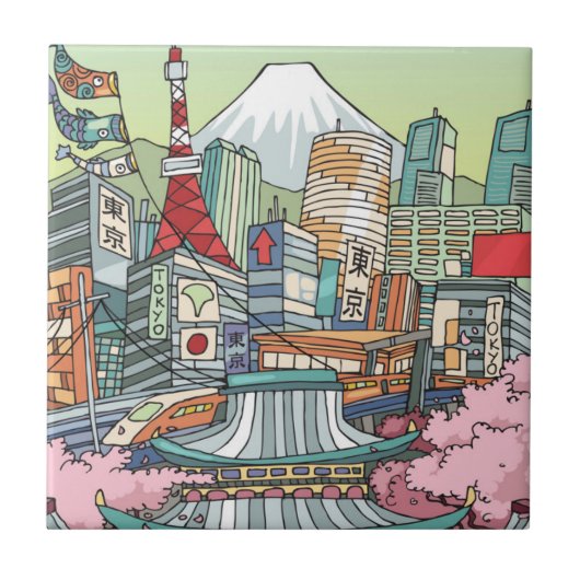 Een Uitzicht van Tokio Tegeltje (Voorkant)