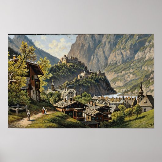 Een Uitzicht van Werfen Hubert Sattler Poster (Voorkant)