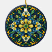 Een unieke Azulejo Elegantie: Midnight Garden Keramisch Ornament (Voorkant)