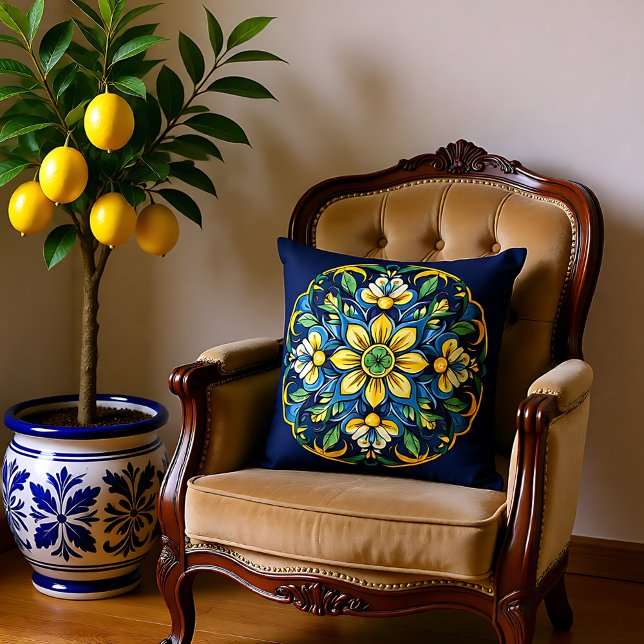 Een unieke Azulejo Elegantie: Midnight Garden Kussen (A Unique Azulejo Elegance Midnight Garden Throw Pillow)