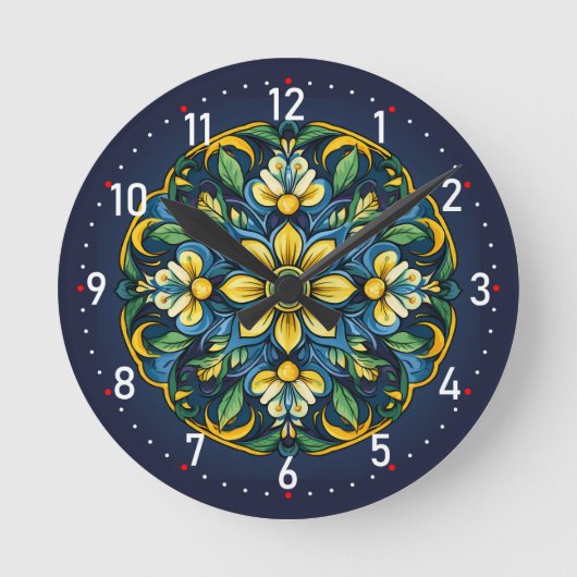 Een unieke Azulejo Elegantie: Midnight Garden Ronde Klok (Voorkant)
