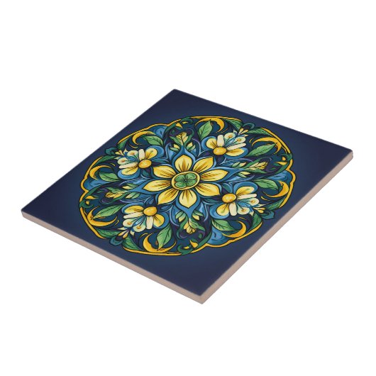 Een unieke Azulejo Elegantie: Midnight Garden Tegeltje (Zijkant)