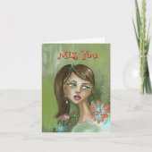 Een unieke Miss You-Kaart met Floral Girl & Bird Kaart (Voorkant)