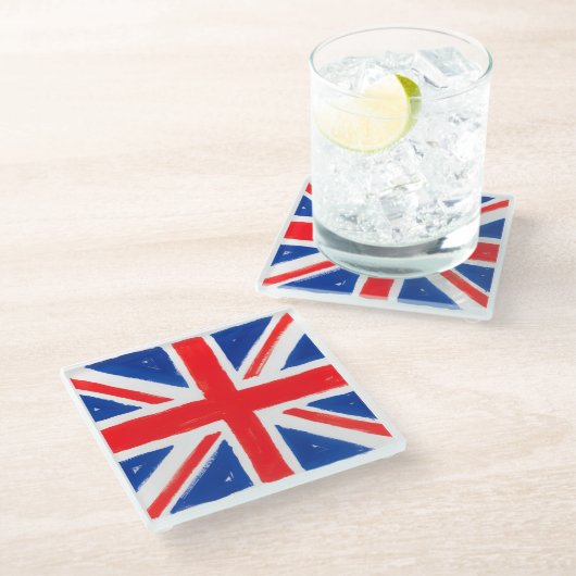 Een union jack glazen onderzetter (Schuin)