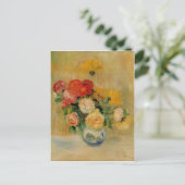 Een vaas van Renoir van Rozen en Dahlia's Briefkaart (Staand voorkant)