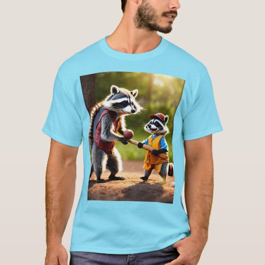 Een vader en zoon wasbeer spelen honkbal terwijl c t-shirt (Voorkant)