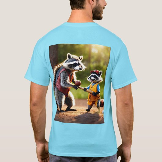 Een vader en zoon wasbeer spelen honkbal terwijl c t-shirt (Achterkant)
