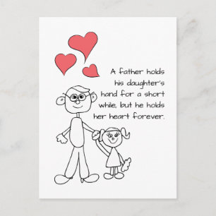 Een vader houdt de hand van zijn dochter vast briefkaart