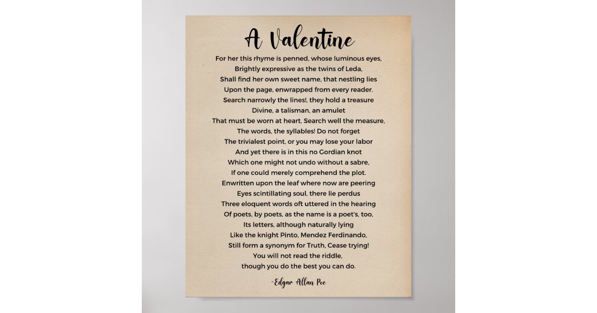 Een Valentijn Gedicht Van Edgar Allan Poe Vintage Poster | Zazzle.Nl
