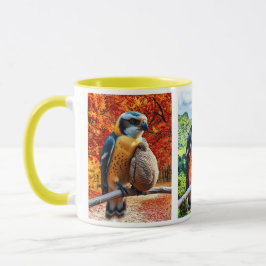 Een valk waakt over zijn kleine hoefje. mok