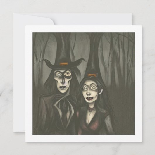 Een vampier en een heks in Halloween Kaart (Voorkant)