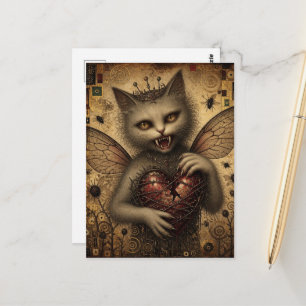 Een vampier kitty met een gebroken weerhaak hart briefkaart