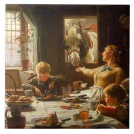 Een van de familie (Ezel wordt gevoerd) Tegeltje