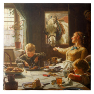 Een van de familie (Ezel wordt gevoerd) Tegeltje