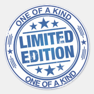 Een van een soort -blauw rubber stempel effect- ronde sticker