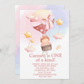 Een van een soort hete luchtballon eerste verjaard kaart (Voorkant / Achterkant)