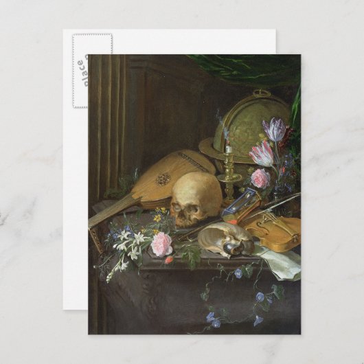 Een Vanitas leeft nog steeds met een Nautilus en e Briefkaart (Voorkant / Achterkant)