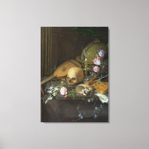 Een Vanitas leeft nog steeds met een Nautilus en e Canvas Afdruk