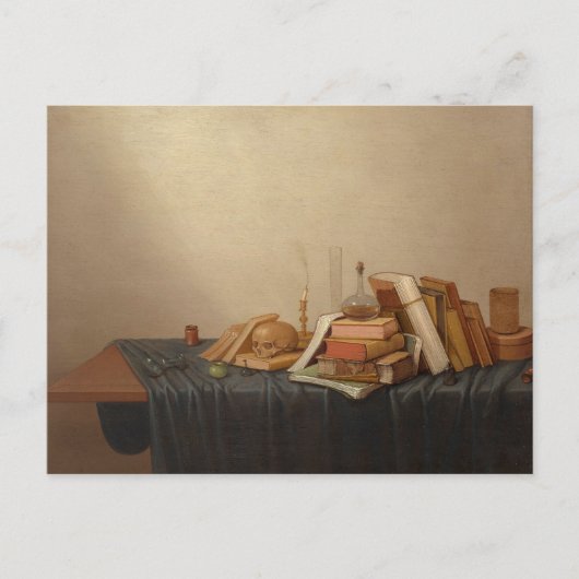 Een vanitas met boeken en schedel | Gerrit van Vuc Briefkaart (Voorkant)