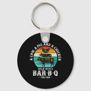 Een varken, een kip en een koe lopen een R-b-q bin Sleutelhanger
