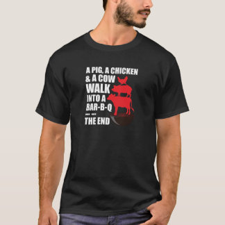 Een varken, een kip en een koe lopen in een bar-B- T-shirt