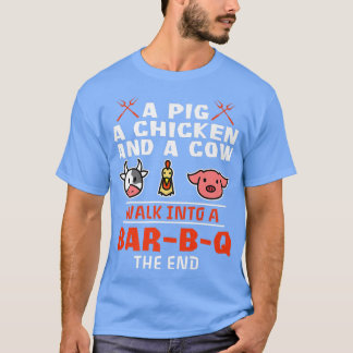 Een varken en een Koe lopen in een bar-b-q de T-shirt