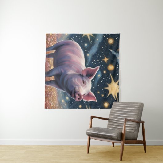 Een varken in de Sterrennacht Wandkleed (In Situ (horizontaal))