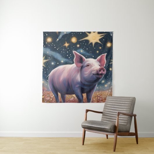 Een varken in de Sterrennacht Wandkleed (In situ)