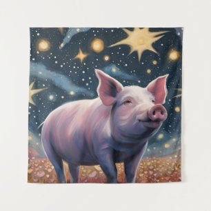 Een varken in de Sterrennacht Wandkleed