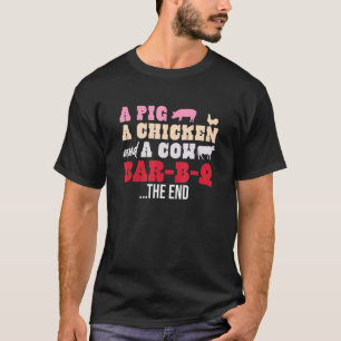Een varken kip en koe lopen een bar-b-q binnen Het T-shirt