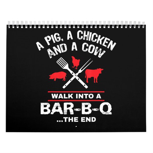 Een varkenskippenkoe loopt in een bar Funny BBQ Kalender (Hoes)