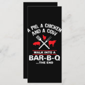 Een varkenskippenkoe loopt in een bar Funny BBQ Menu (Voorkant / Achterkant)