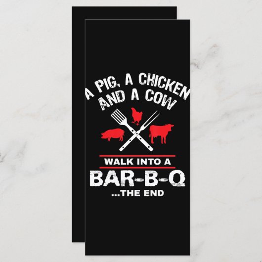Een varkenskippenkoe loopt in een bar Funny BBQ Menu (Voorkant / Achterkant)