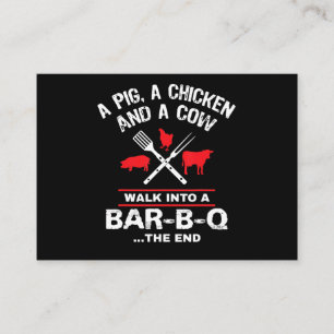 Een varkenskippenkoe loopt in een bar Funny BBQ Visitekaartje