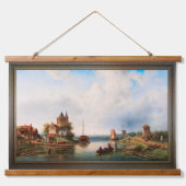 Een Vast rivierlandschap met windmolens Hangend Wandkleed (Voorkant)