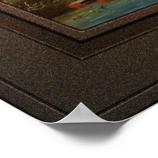 Een Vast rivierlandschap met windmolens Poster (Hoek)