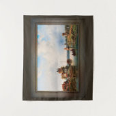 Een Vast rivierlandschap met windmolens Wandkleed (Voorkant)