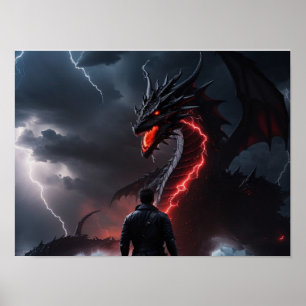 Een vechter daagt een draak uit poster