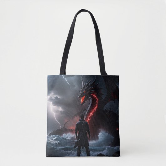 Een vechter daagt een draak uit tote bag (Voorkant)