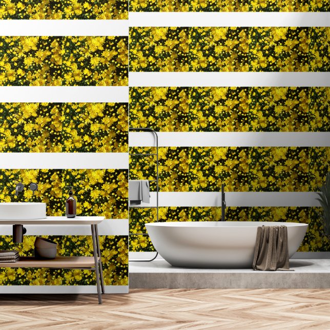 Een veelheid van gele mama's behang (Badkamer)