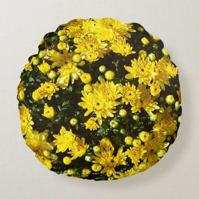 Een veelheid van gele mama's rond kussen (Voorkant)