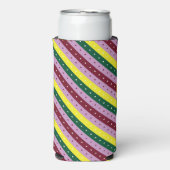Een veelkleurig gestreept patroon met stippen seltzer blikjeskoeler (Seltzer Voorkant)