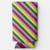 Een veelkleurig gestreept patroon met stippen seltzer blikjeskoeler (Achterkant)