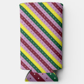 Een veelkleurig gestreept patroon met stippen seltzer blikjeskoeler (Voorkant)